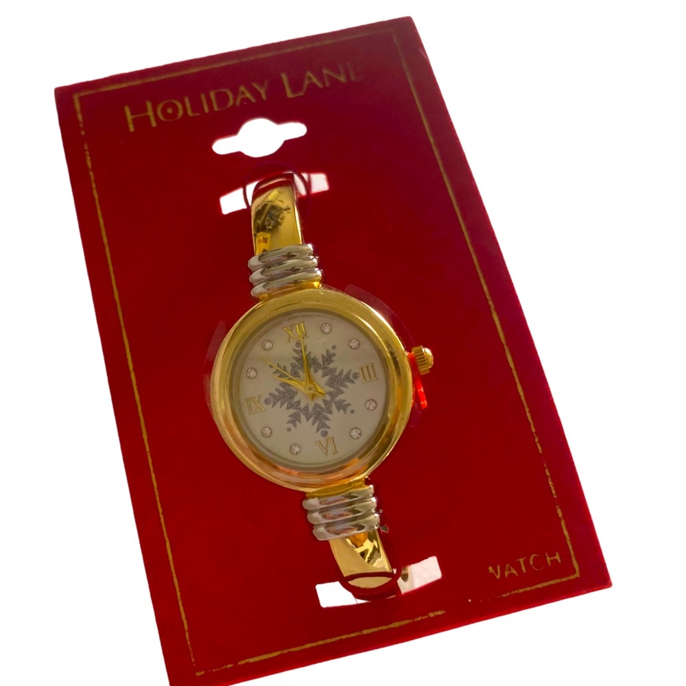 {Holiday Lane} Christmas Snow Flake Gold Plated Watch Cuff